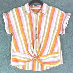 Lou & Grey Striped Linen Twist Front Top, XS